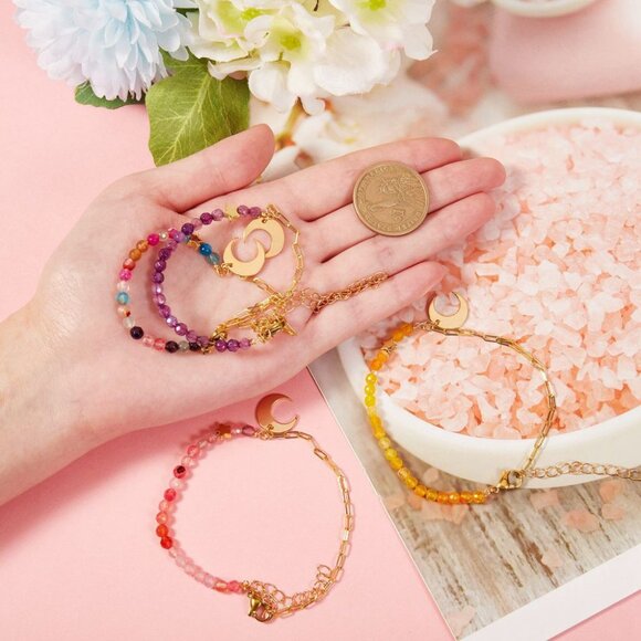 NWOT U-Choose Natural Agate beads W paperclip chain Star & Moon Bracelet   2/$10 - Picture 3 of 10